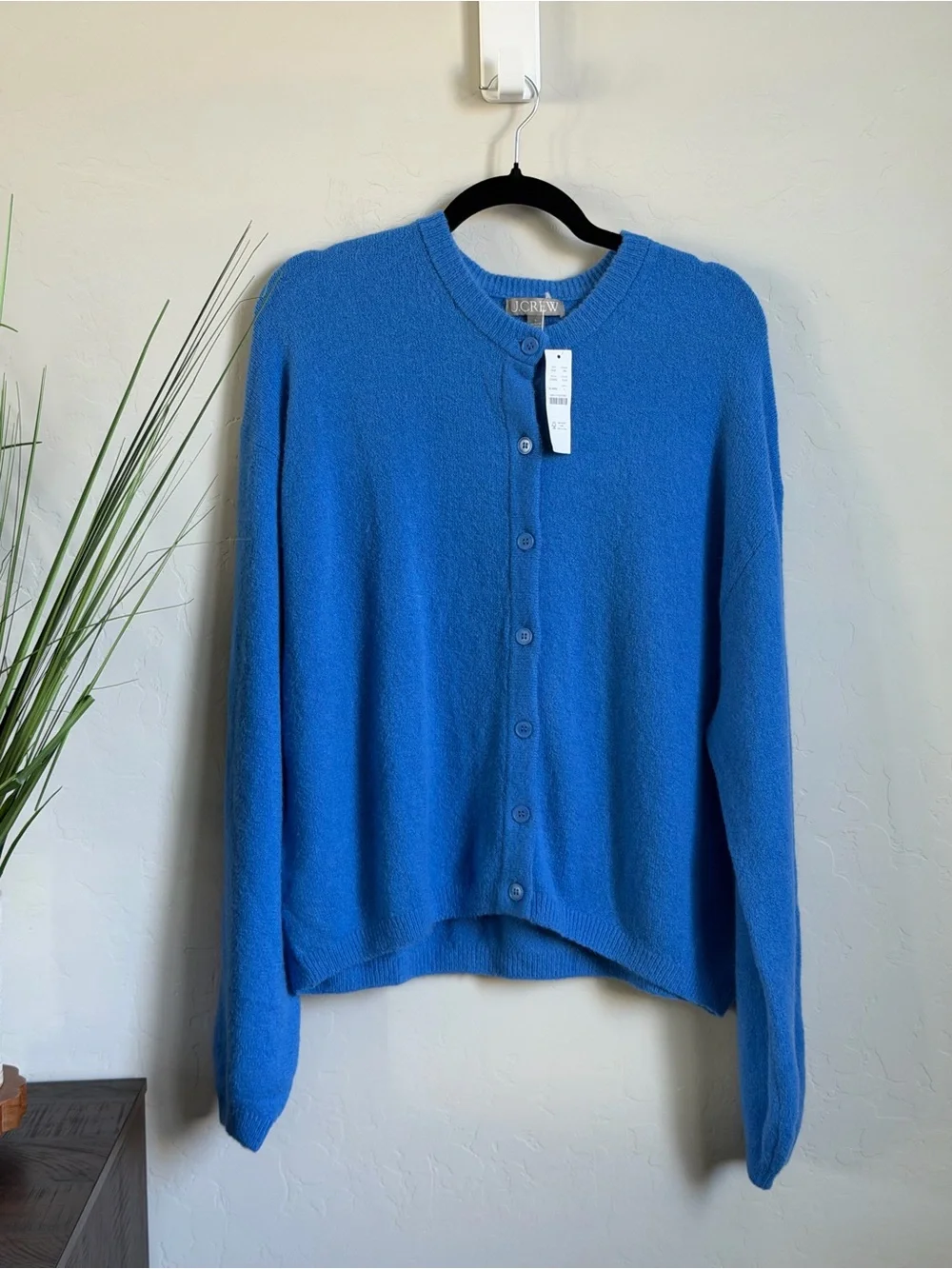 J.Crew Supersoft Alpaca Wool Bubble Hem Cardigan Blue Large NWT